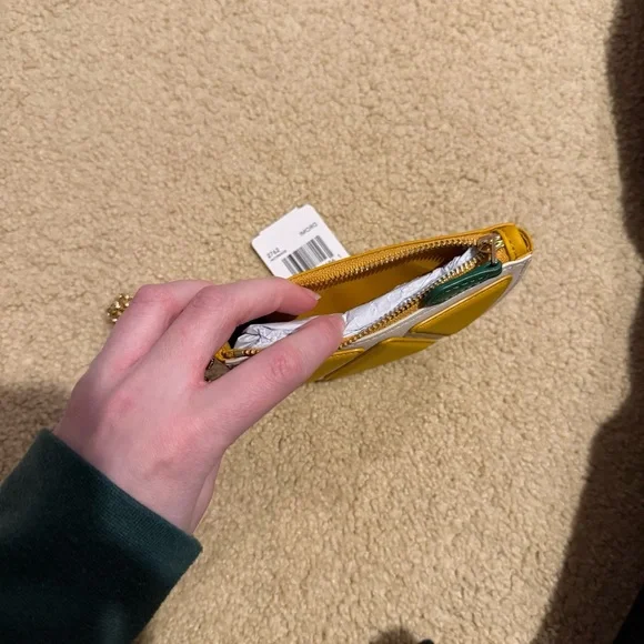 Coach New Orange Citrus Coin Wristlet Gold Chain Green Purse Bag Designer - Picture 4 of 5